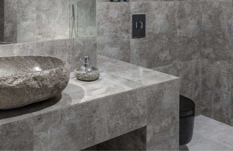 Natural Stone Wall Tile In A Contemporary Ensuite Bathroom